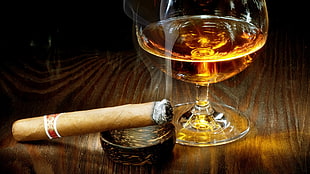 brown burt cigar and glass with rhum HD wallpaper
