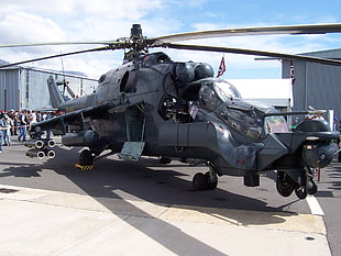 gray helicopter, mi 24 hind, helicopters, military