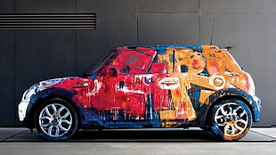 multicolored 5-door hatchback, graffiti HD wallpaper
