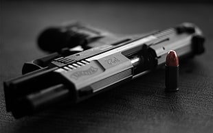 black semi-automatic pistol, gun, pistol, ammunition, Walther P22 HD wallpaper
