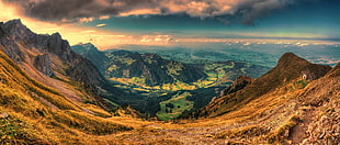 brown valley, sunset, valley, panoramas, Switzerland HD wallpaper