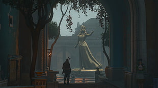 white female concrete statue, The Witcher 3: Wild Hunt, Geralt of Rivia, statue, video games HD wallpaper