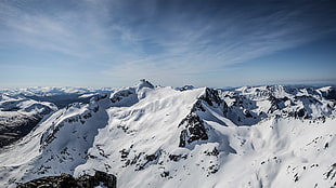 mountains covered with snow, Kolåstinden, mountains, winter, snow
