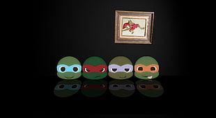 TMNT head decors, Teenage Mutant Ninja Turtles, dark, minimalism, black background