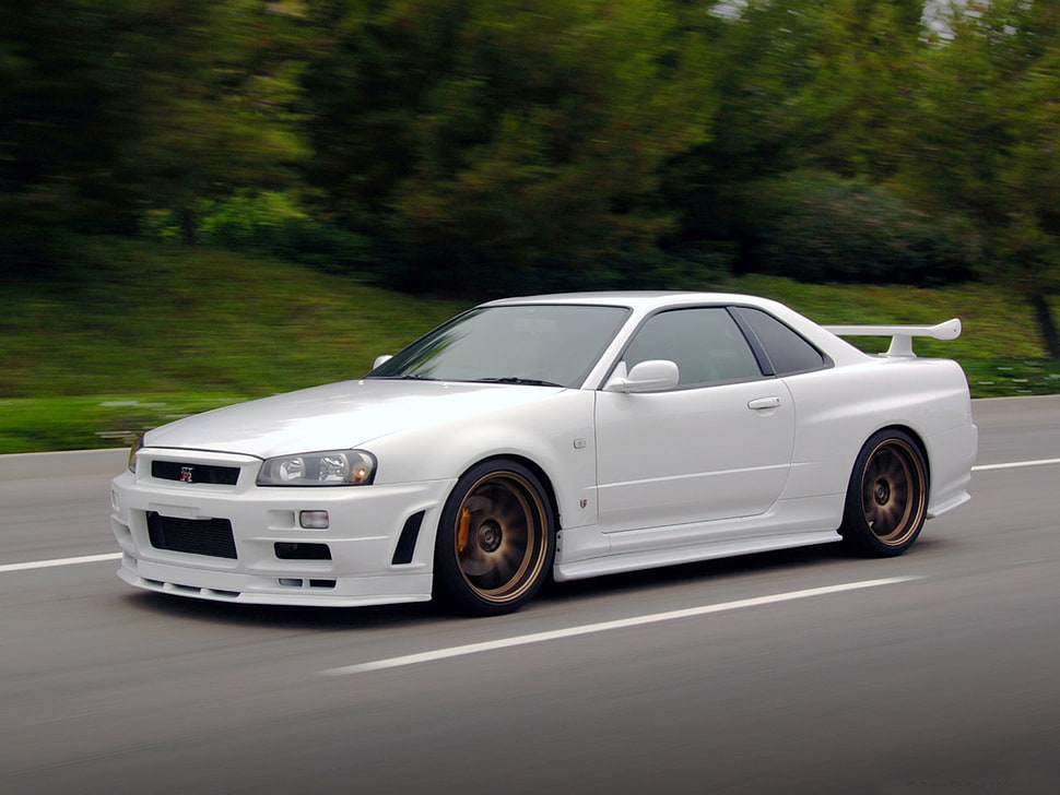 white Nissan Skyline R34, car, Nissan Skyline GT-R HD wallpaper