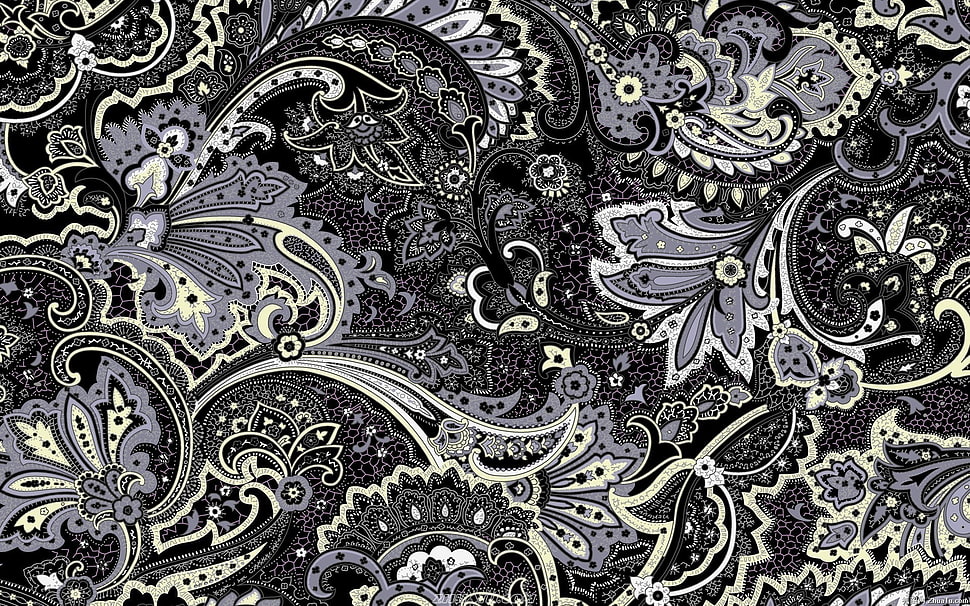 black and white floral print textile HD wallpaper