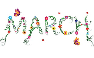 green red yellow blue and pink floral March text HD wallpaper