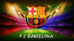 F.C Barcelona logo with stadium background HD wallpaper