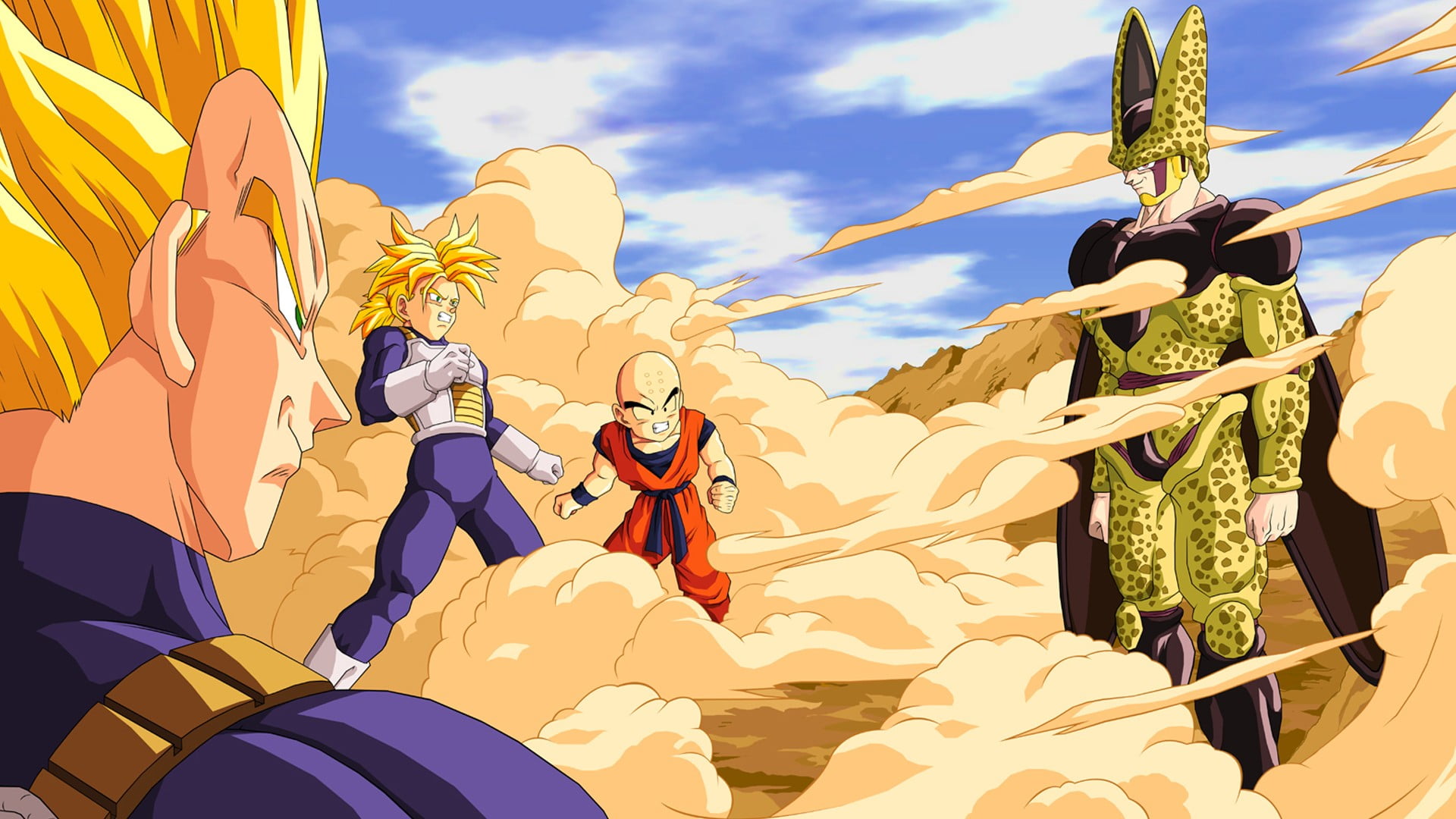 Vegeta Kuririn Cell and Trunks from Dragonball Z, Dragon Ball, Super Saiyan, Cell (character), Trunks (character)