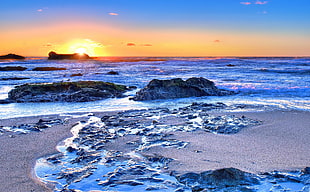 blue body of water, nature, sunlight, sea, beach HD wallpaper