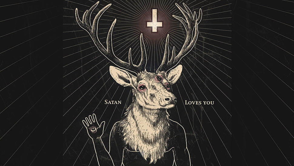 white deer illustration, Satanism HD wallpaper