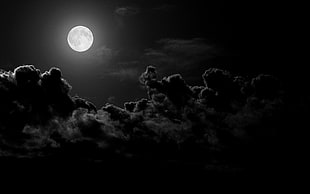 full moon illustration, clouds, moonlight