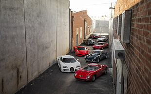 red coupe, car, Ferrari, Bugatti, Bugatti Veyron