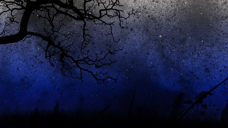 black and gray background with black tree painting HD wallpaper