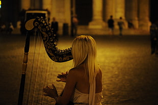 woman playing harp HD wallpaper