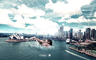 high rise building illustration, photo manipulation, Sydney Opera House