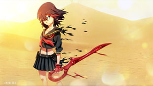 black-haired female anime character illustration, Kill la Kill, Matoi Ryuuko, Senketsu
