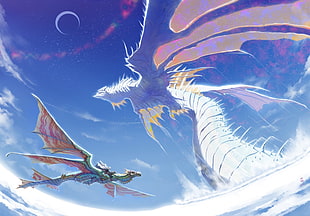 dragon illustration, anime, dragon