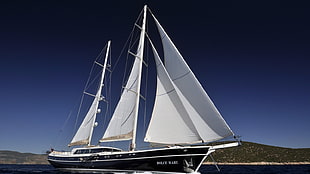 white and black sail boat, sailing ship