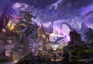 dragons and demon digital wallpaper