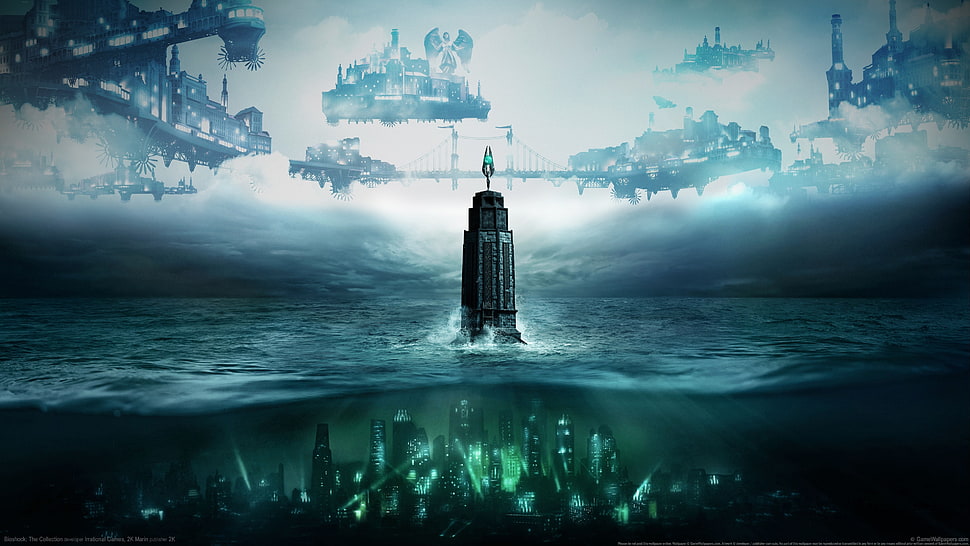 city under water digital wallpaper, BioShock, tower, Columbia, video games HD wallpaper