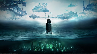city under water digital wallpaper, BioShock, tower, Columbia, video games