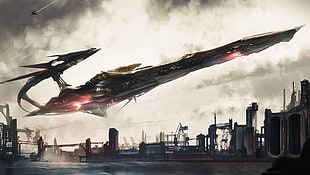 black aircraft digital wallpaper, science fiction, artwork