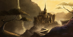 fantasy castle painting, fantasy art, artwork, digital art, abstract HD wallpaper