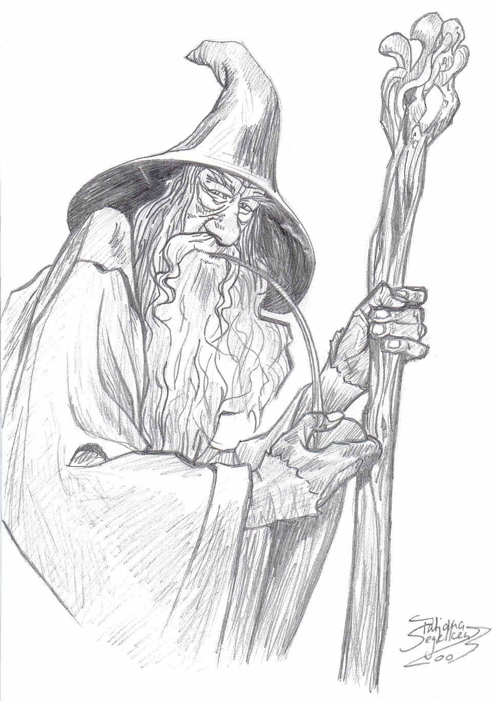wizard character sketch, Gandalf, drawing, The Lord of the Rings, fantasy art HD wallpaper