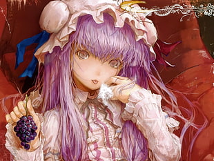 girl anime with purple hair digital wallpaper