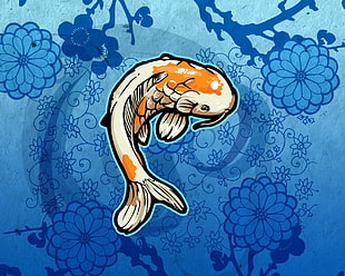 koi fish illustration, koi, fish, water, flowers HD wallpaper