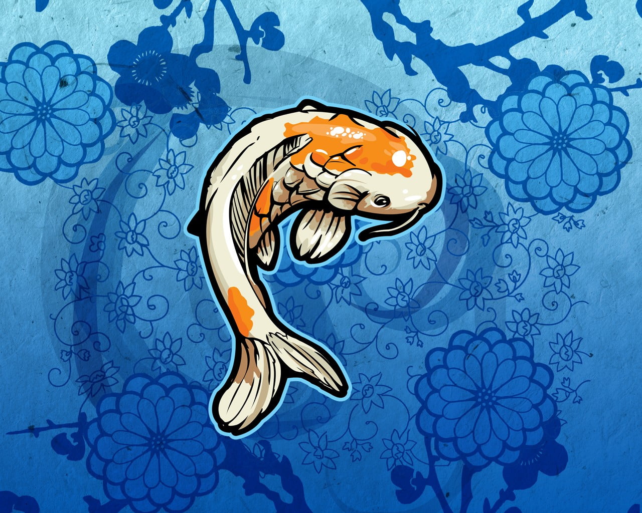 koi fish illustration, koi, fish, water, flowers