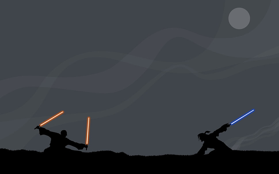 two Star Wars character holding lightsaber swords HD wallpaper
