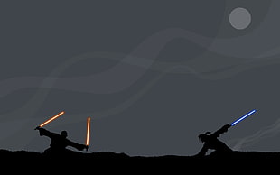 two Star Wars character holding lightsaber swords HD wallpaper