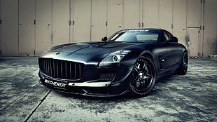black car on gray pavement, Mercedes SLS, Mercedes Benz, car, vehicle
