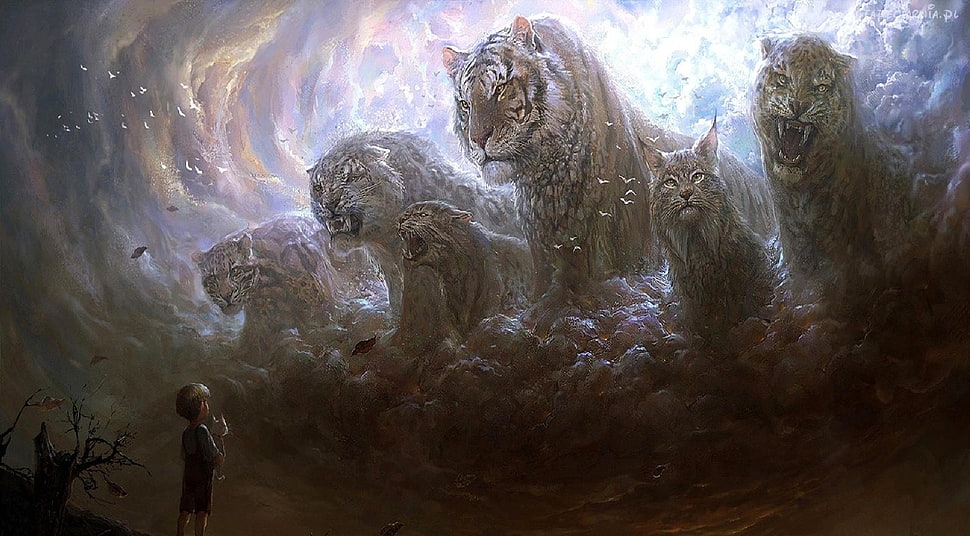 five tigers painting HD wallpaper