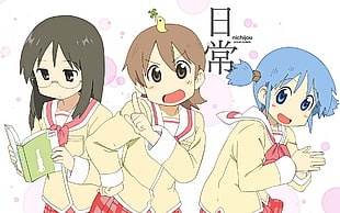 three female anime characters illustrations, Nichijou, Naganohara Mio, Aioi Yuuko, Mai Minakami