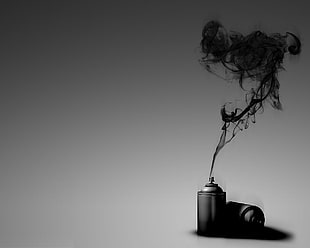 black and white table lamp, spray, black, simple background, smoke