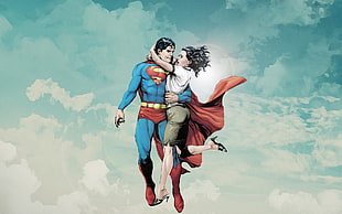 Superman and hugging woman illustration