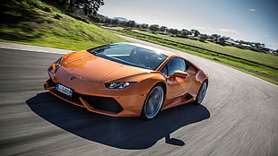 orange Lamborghini sport car, car HD wallpaper