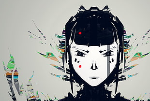 black-haired female anime illustration, artwork
