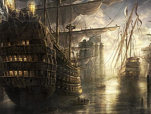 brown gallion ship, pirates, Miss Fortune, Assassin's Creed