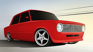 red sedan illustration, digital art, car, Hacı Murat, vehicle