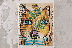 yellow cat and flower painting