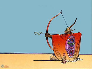 male character holding bow wallpaper, Mœbius