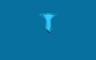 person under the water, minimalism, water, underwater