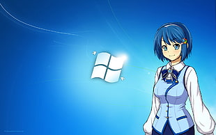 blue-haired female anime character digital wallpaper, Windows 7, anime, Madobe Nanami 