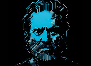 male digital portrait, Tron: Legacy, Jeff Bridges, blue
