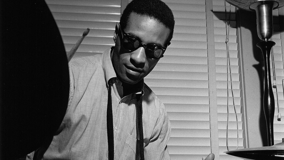 man playing drums grayscale photo HD wallpaper