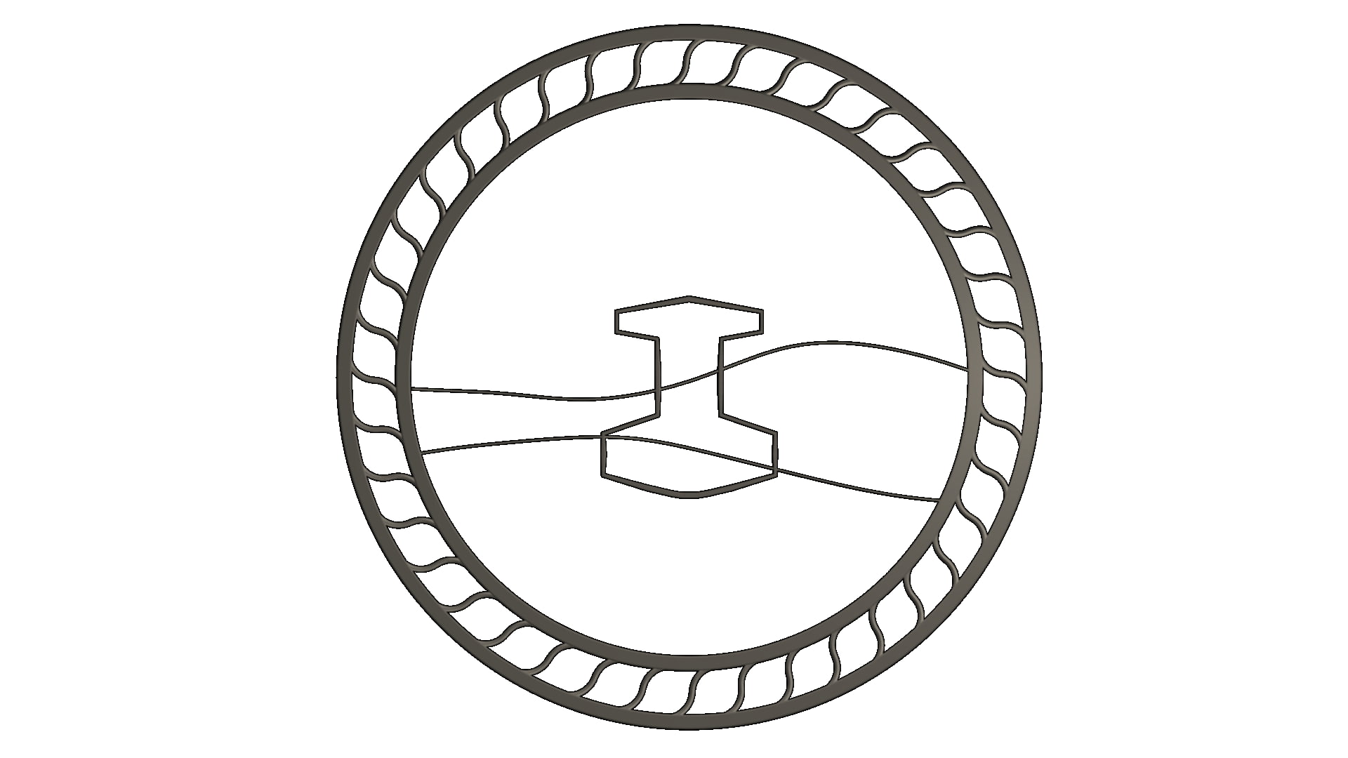 gray wheel logo, 3D, Mjolnir